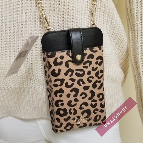 kate spade Handbags - NWT GRAPHIC LEOPARD MULTI BLACK KATE SPADE 100% AUTHENTIC PHONE CROSSBODY